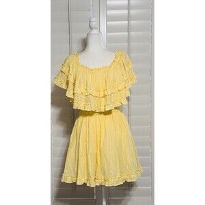 Mable Women Size M Babydoll Lined Smocked Ruffle Sleeves Tiered Dress Feminine